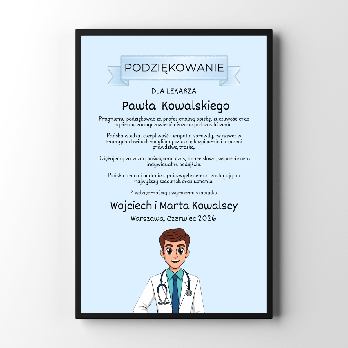 Podziękowanie dla Lekarza Prezent dla Lekarza plakat A3