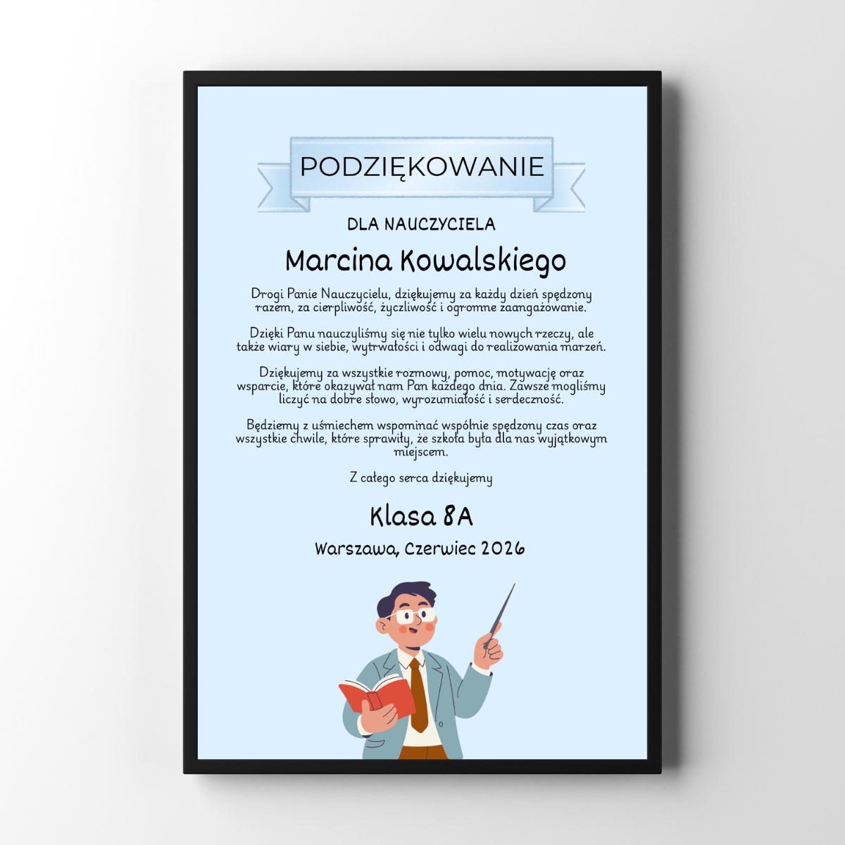 Podziękowanie dla Nauczyciela od klasy 8 Prezent dla Nauczyciela A3
